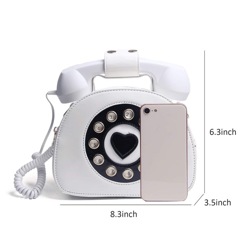 Oweisong Fun Telephone Purse for Women Novelty Phone Tote Handbags Top Handle Shoulder Crossbdoy Bag White - Image 3